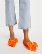 Asos Design Lake Bow Pointed Ballet Flats In Orange Velvet