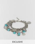 Sacred Hawk Turquoise Bead Coin Stacking Bracelet - Silver