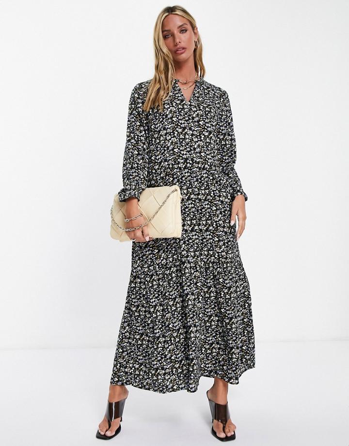 Y.a.s Belima Printed Tiered Maxi Dress In Black