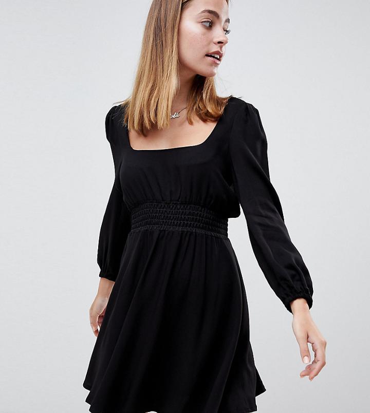 Asos Design Petite Square Neck Skater Mini Dress - Black