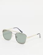Asos Design 70s Aviator Sunglasses In Gold With Retro Lens And Brow Bar Detail