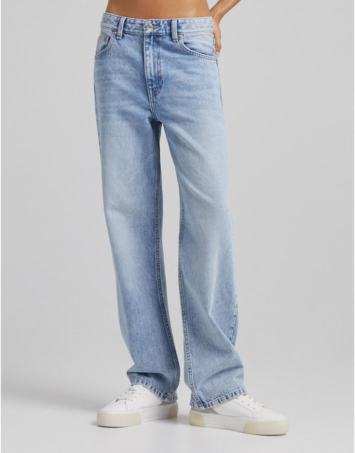 Bershka 90's Baggy Jean In Vintage Blue-blues