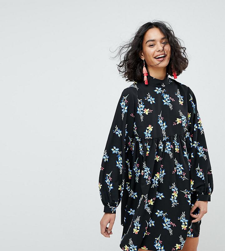 Reclaimed Vintage Inspired Smock Dress In Floral Print - Black