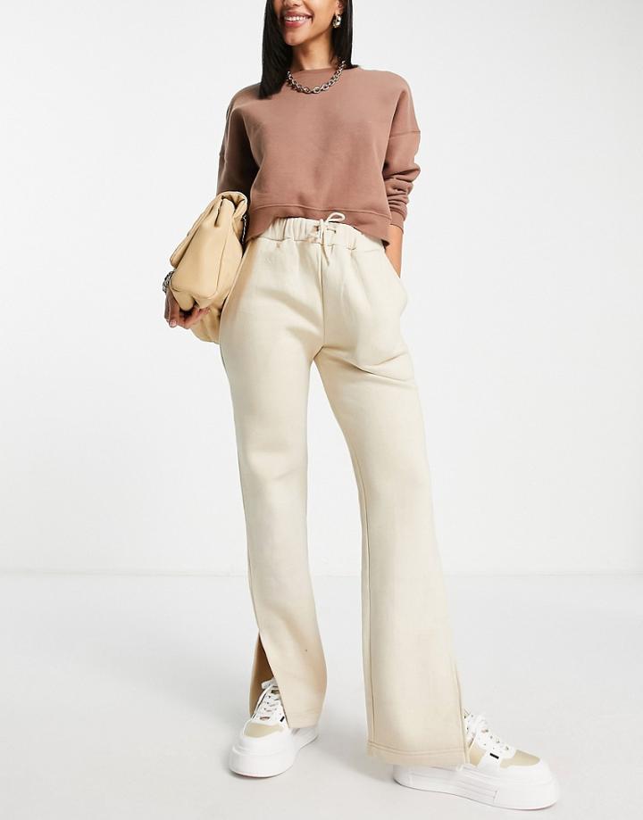 Rebellious Fashion Front Split Wide Leg Sweatpants In Beige-neutral