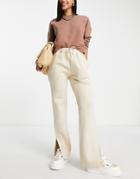 Rebellious Fashion Front Split Wide Leg Sweatpants In Beige-neutral