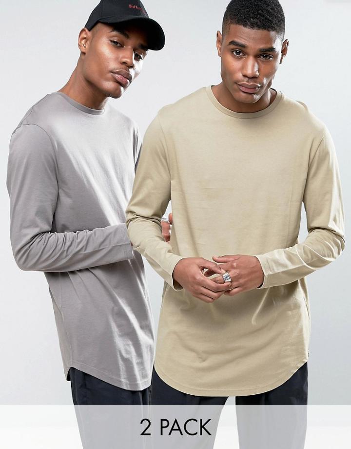 Asos 2 Pack Super Longline T-shirt In Gray/silver Marl With Curve Hem Save - Multi