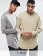 Asos 2 Pack Super Longline T-shirt In Gray/silver Marl With Curve Hem Save - Multi