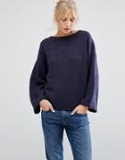 Shae Olivia Cashmere & Wool Mix Wide Neck Sweater - Navy