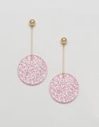 Monki Glitter Round Disc Earrings - Pink