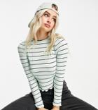 Asos Design Petite Long Sleeve Top In Rib With Mint And Black Stripes-multi