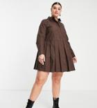 Collusion Plus Pleated Mini Shirt Dress In Brown