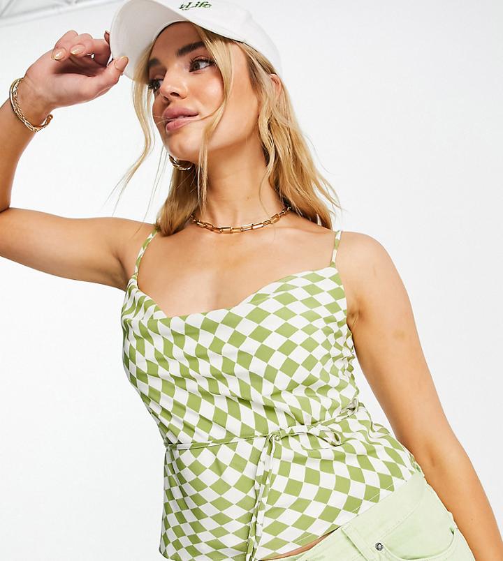Annorlunda Cowl Neck Cami Top With Tie Waist In Checkerboard - Part Of A Set-multi