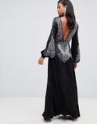 Asos Edition Satin Maxi Dress With Feather Embellished Back - Black