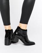 Faith Siata Black Croc Effect Heeled Boots - Black