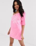 Asos Design 'bride Vibes' Off Shoulder Jersey Beach Tee-pink