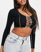 Asos Design Hourglass Exposed Seam Long Sleeve Top With Lace Up In Black