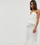 Asos Design Premium Feather Detail Peplum Midi Dress - White