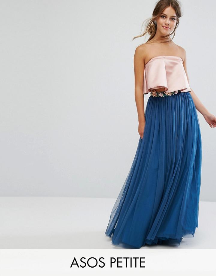 Asos Petite Tulle Maxi Skirt With Embellished Waistband - Green