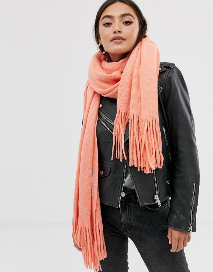Asos Design Long Tassel Scarf In Supersoft Knit-orange