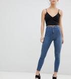 Asos Petite Rivington High Waist Denim Jeggings In Mid Blue Wash With Star Bum Detail - Blue