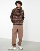 Billabong Aztec Print 1/4 Zip Fleece In Black-orange