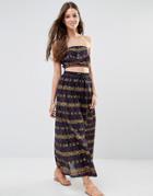 Anmol Printed Maxi Skirt And Bandeau Top Co-ord - Navy
