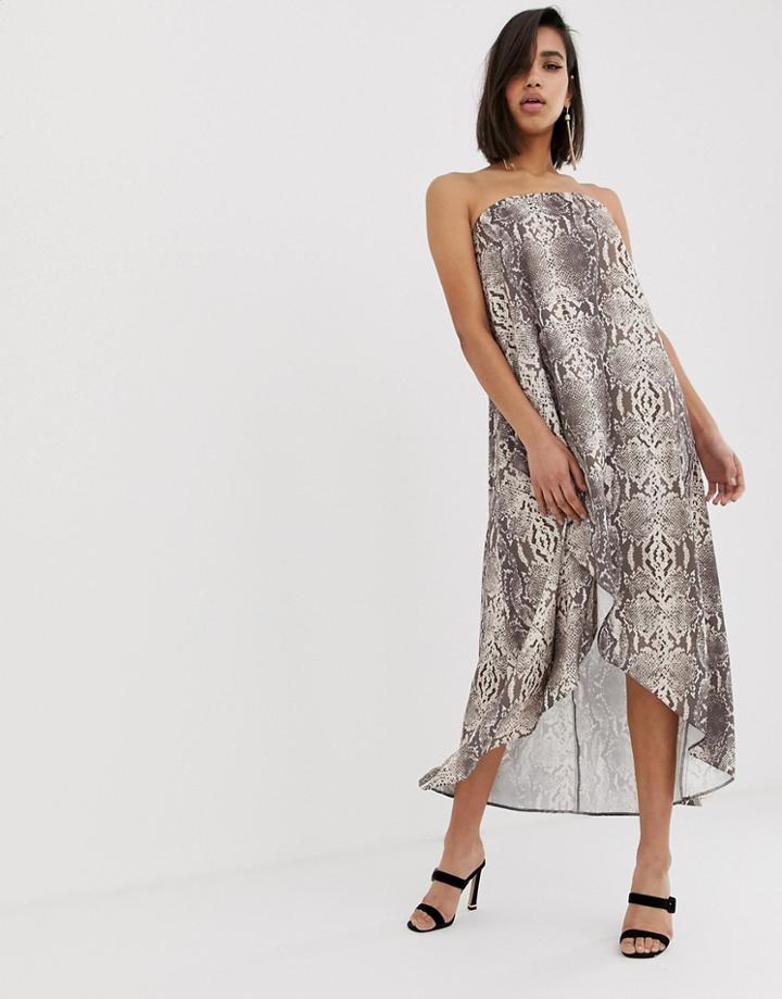 Asos Design Satin Bandeau Maxi Dress In Snake Print-multi