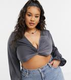 In The Style Plus Exclusive Knot Front Crop Top In Charcoal-grey