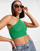 Na-kd X Melissa Bentsen Knit Cropped Halterneck Top In Green