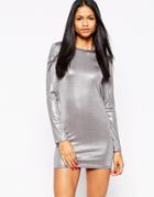 Oh My Love Cowl Back Metallic Bodycon Dress - Silver