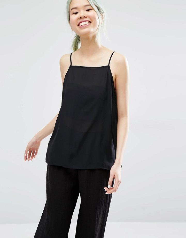 Monki Cami Split Top - Black