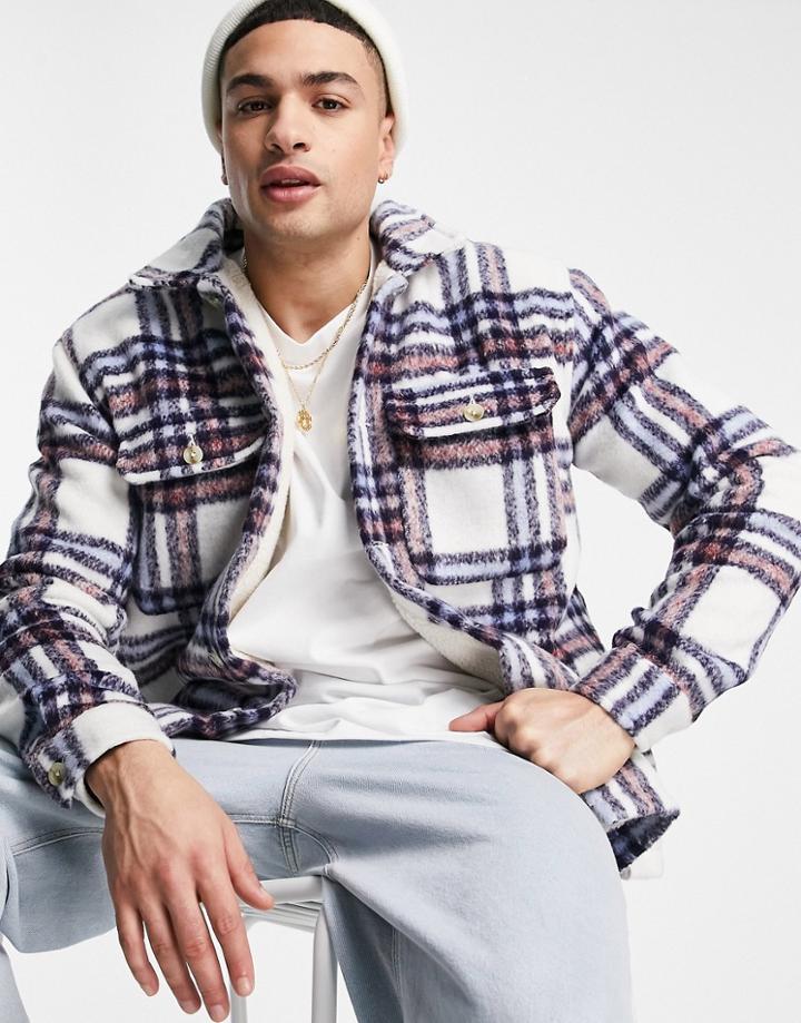 Pull & Bear Fleece Lined Jacket In Multi Plaid