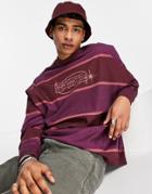 Asos Design Oversized Long Sleeve Stripe T-shirt In Purple With Chest Print