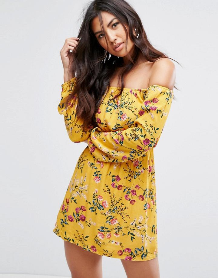 Missguided Floral Print Bardot Dress - Multi