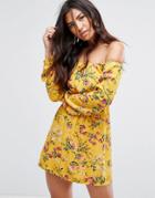 Missguided Floral Print Bardot Dress - Multi