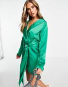 In The Style Plus X Naomi Genes Satin Shirt In Sage - Part Of A Set-green