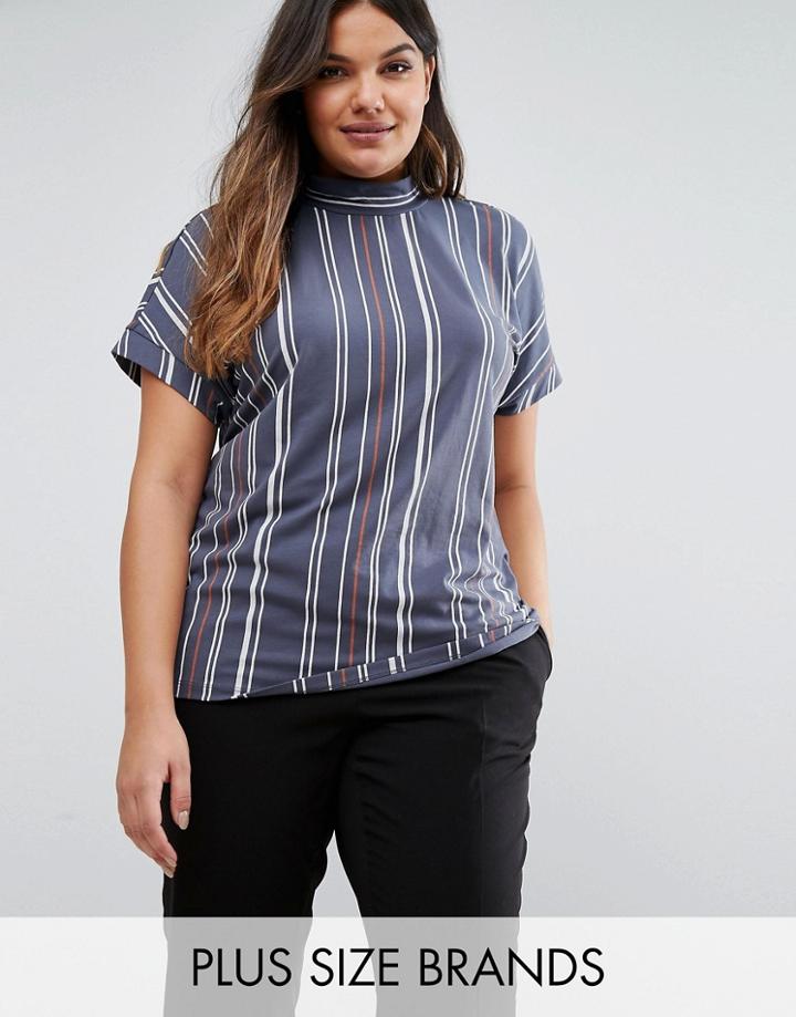 Junarose Striped Funnel Neck Tee - Multi