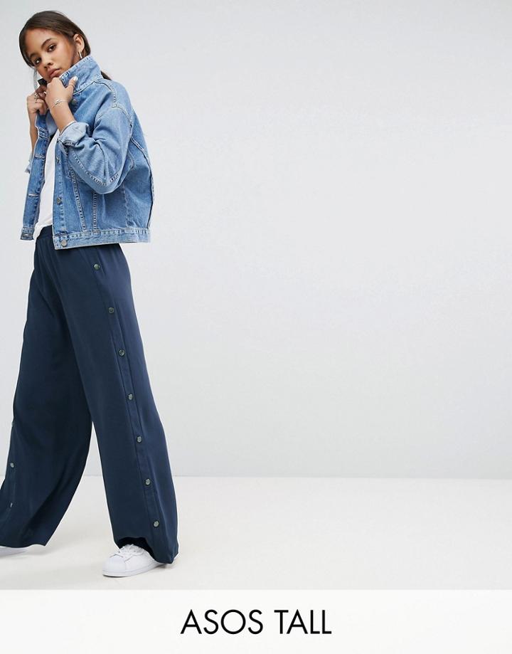 Asos Tall Tailored Popper Side Wide Leg Pant - Navy