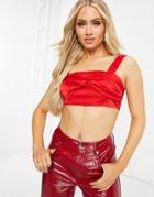 Unique21 Twist Front Cropped Top-black