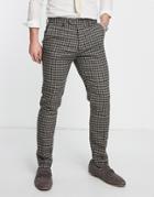Asos Design Skinny Wool Mix Suit Pants In Brown Micro Check