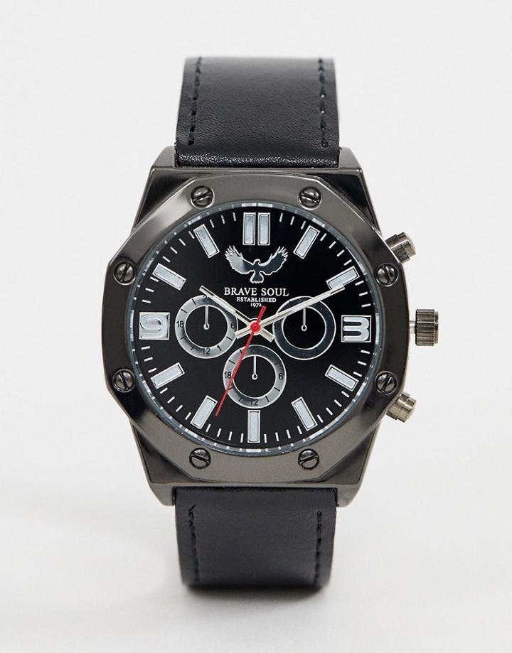 Brave Soul Mens Chronograph Watch With Black Strap - Black