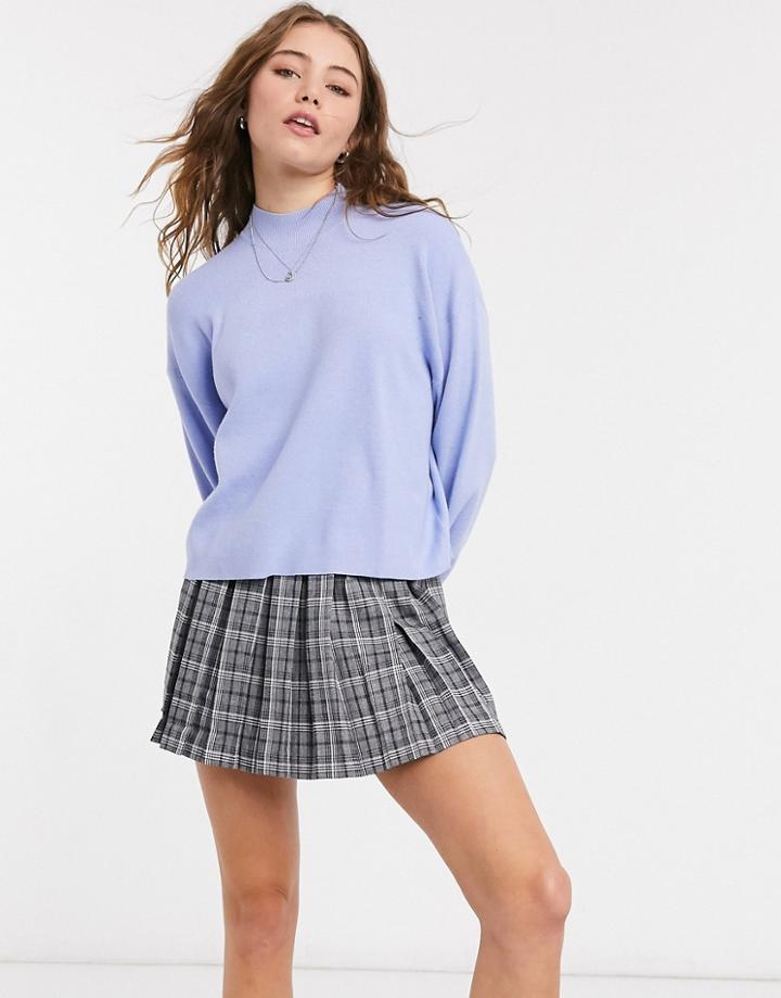Bershka Fine Gauge Volume Sleeve Sweater In Light Blue