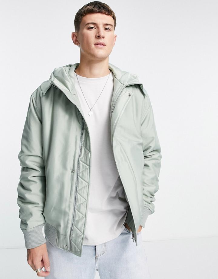 Topman Hooded Bomber Jacket In Sage Green