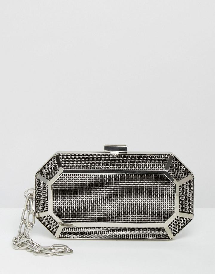 Asos Grid Box Clutch Bag With Chain Handle - Silver