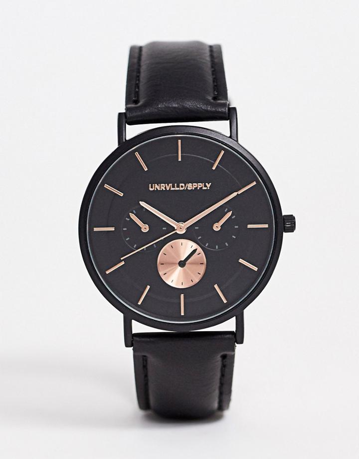 Asos Design Watch In Black With Rose Gold Highlights