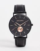 Asos Design Watch In Black With Rose Gold Highlights