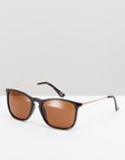 Asos Square Sunglasses In Tort With Metal Arms - Brown