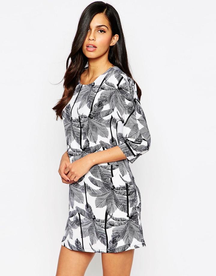 Style London Shift Dress In Palm Print - Cream