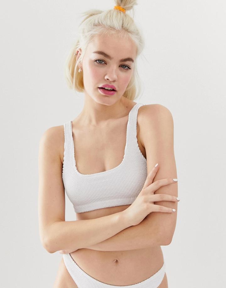 Monki Bubble Rib Scoop Neck Bikini Top In White