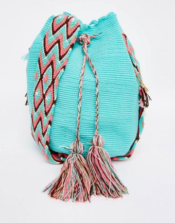 Jardin Del Cielo Wayuu Mochila Bag In Aqua - Aqua